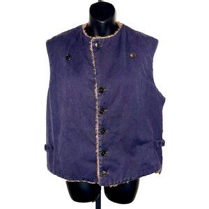 Vintage 70's Koger’s Peel Company Dark Blue and Faux Fur Vest Size Small/Medium